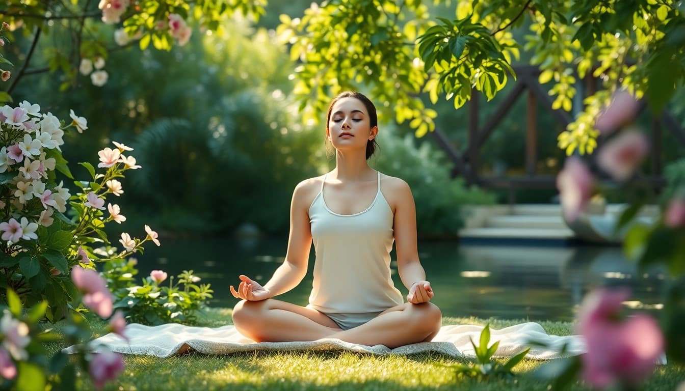 Enhance mental wellness through meditation in a serene garden.