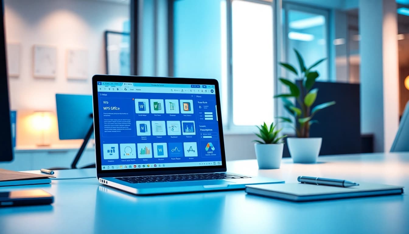 在现代办公环境中高效使用WPS Office软件，展示生产力工具。