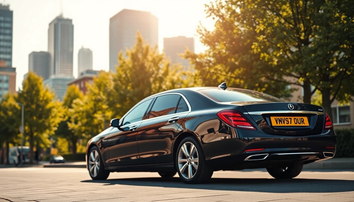 Elegant chauffeur car representing premium Chauffeur Services Nottingham in a lively urban environment.