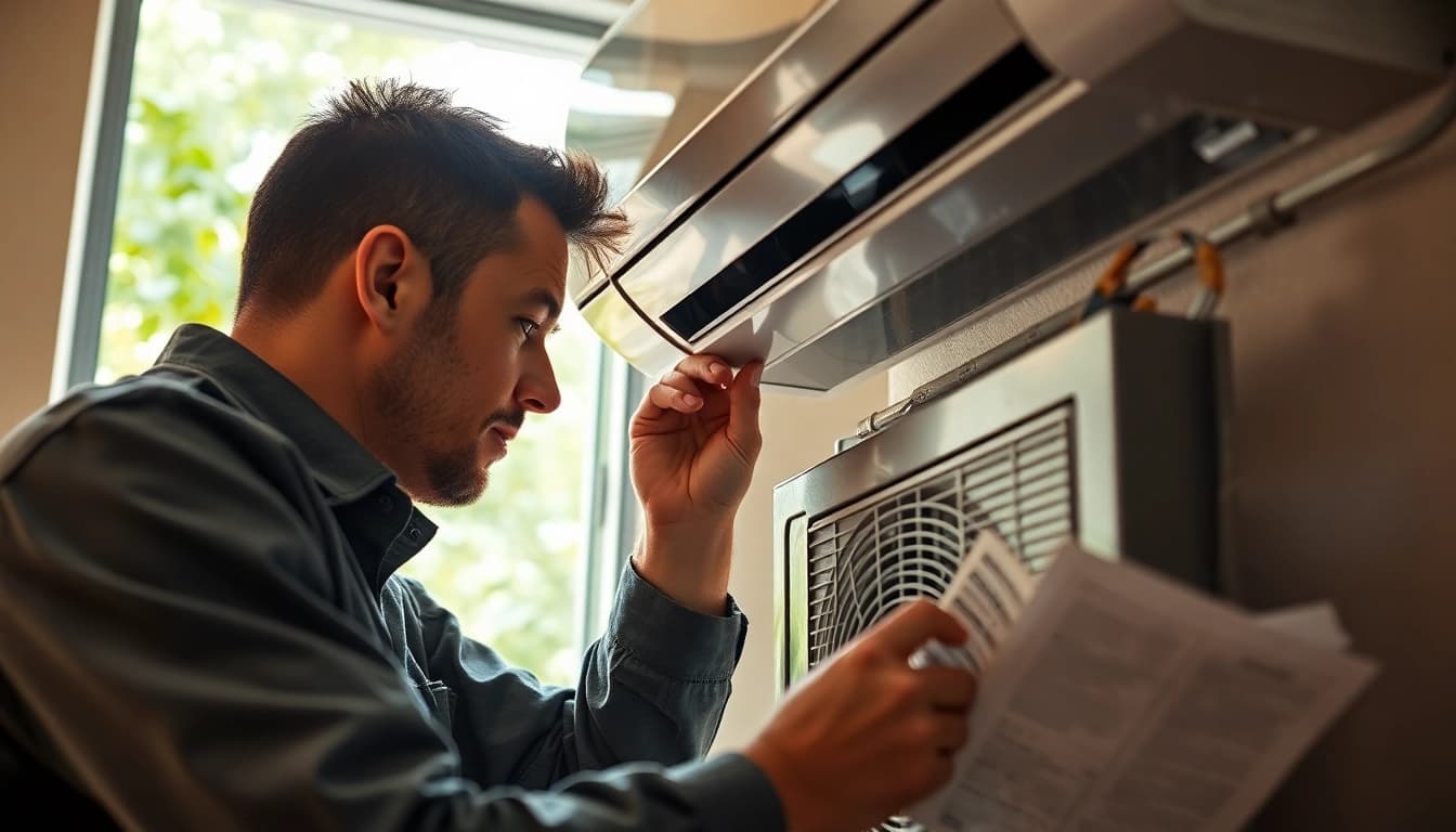 Technician conducting AC Repair Tampa in a residential setting with attention to detail.