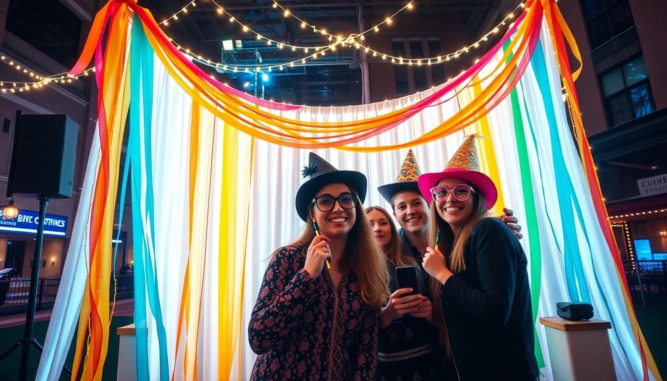 Experience the joy of photo booth rental chicago with a vibrant setup at a lively event.