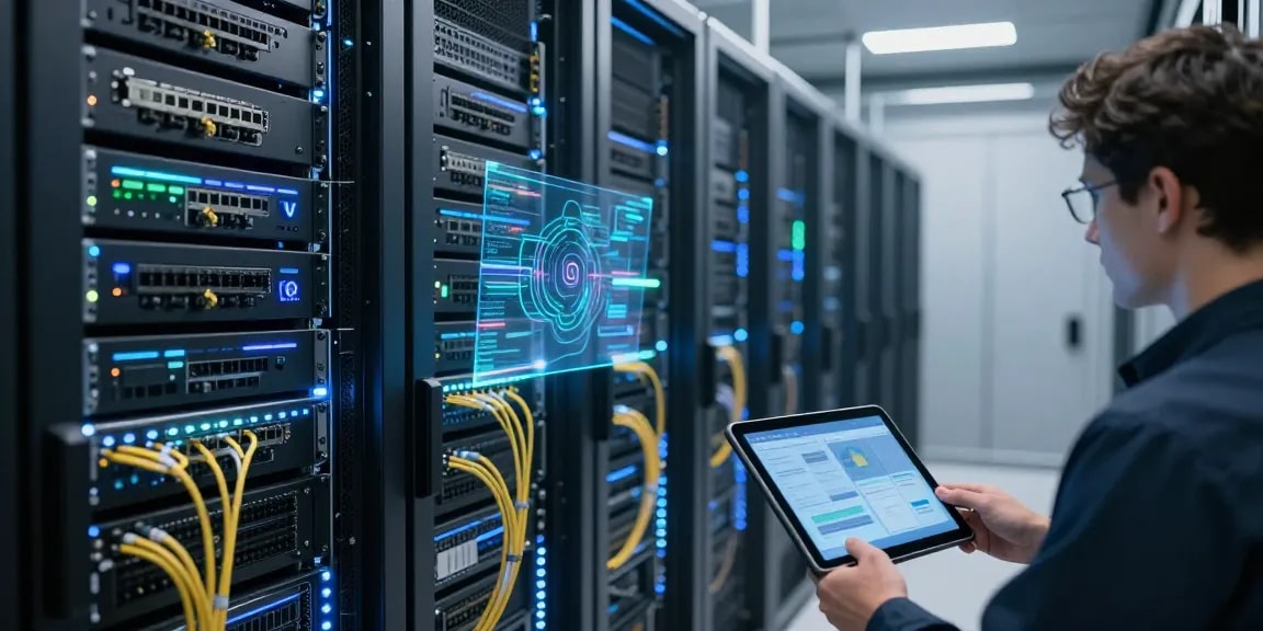 IPTV UK services in a modern data centre showcasing advanced server infrastructure and robust technology solutions.