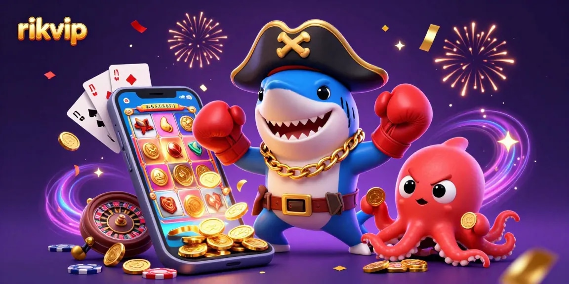 rikvip brings excitement with vibrant casino-themed scenes featuring animated characters and games.