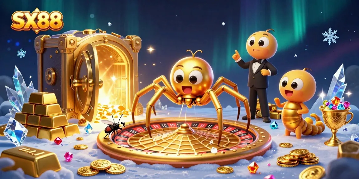 SX88 engages bettors with a vibrant 3D scene illustrating a spider and croupier in action.