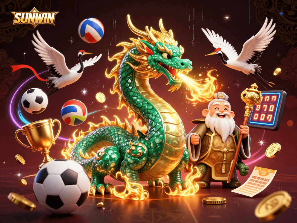 SUNWIN offers thrilling dragon-themed gaming experiences with vibrant dynamic sports elements, showcasing an exciting casino atmosphere.