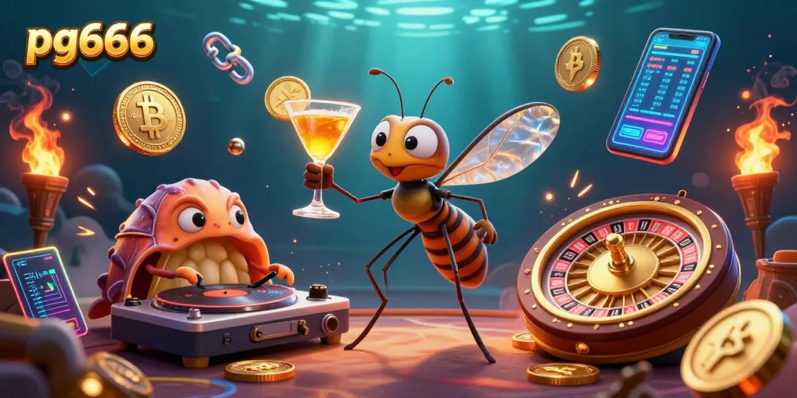 Experience thrilling gameplay at pg666 with vibrant elements like coins, roulette wheels, and casino characters.