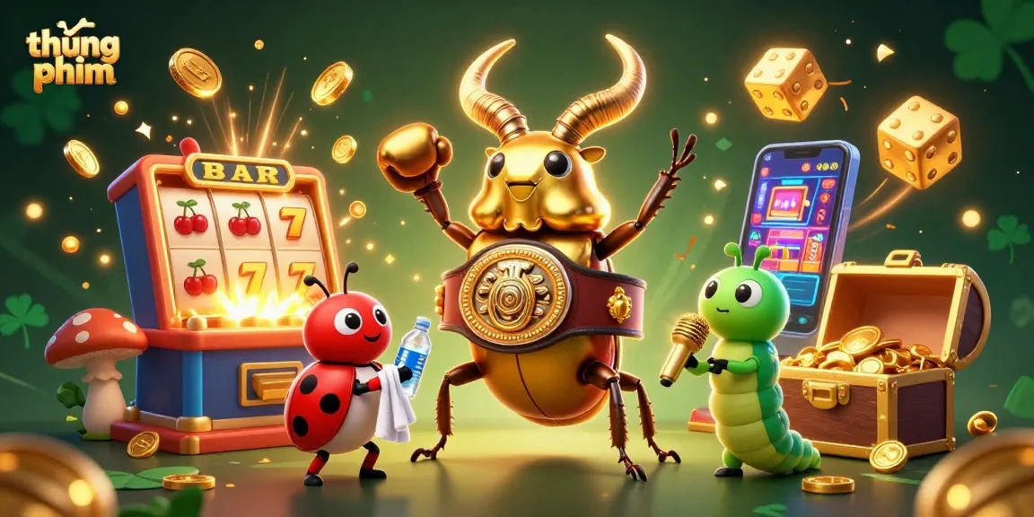 Catch the excitement of thúng phim with a dazzling 3D illustration featuring vibrant casino elements and characters.