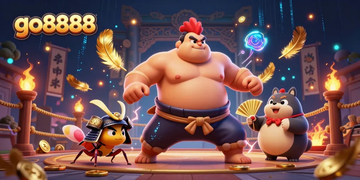 Experience thrilling action at go8888 with fierce sumo roosters and samurai crickets in battle.