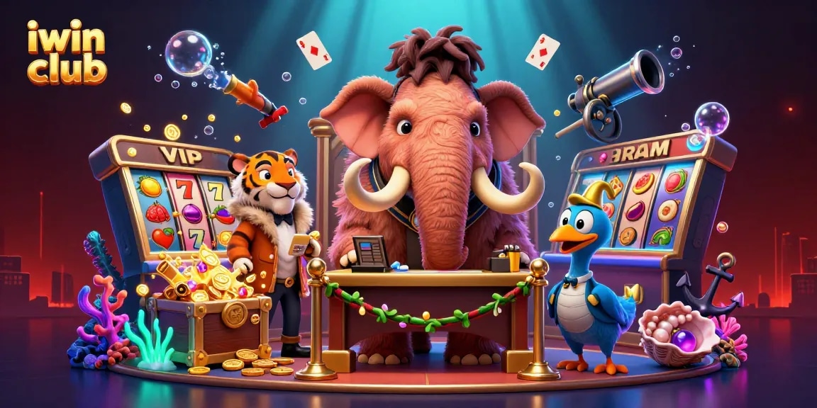Experience excitement at iwin club with vibrant casino characters and slot game elements!