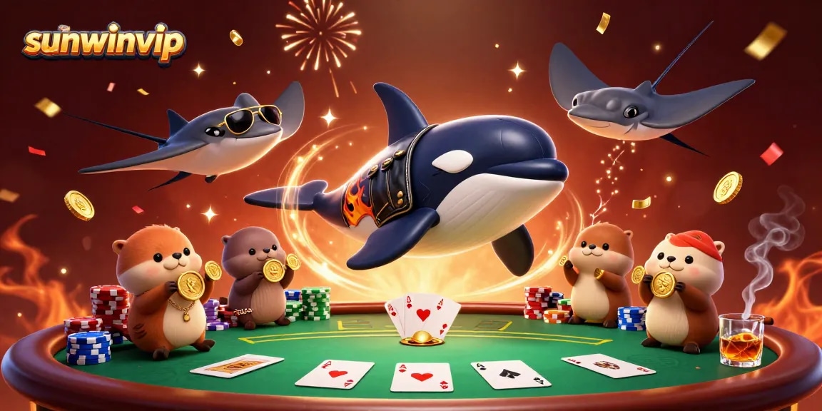 Participate in vibrant gameplay excitement with sunwinvip featuring animated sea creatures and poker elements.