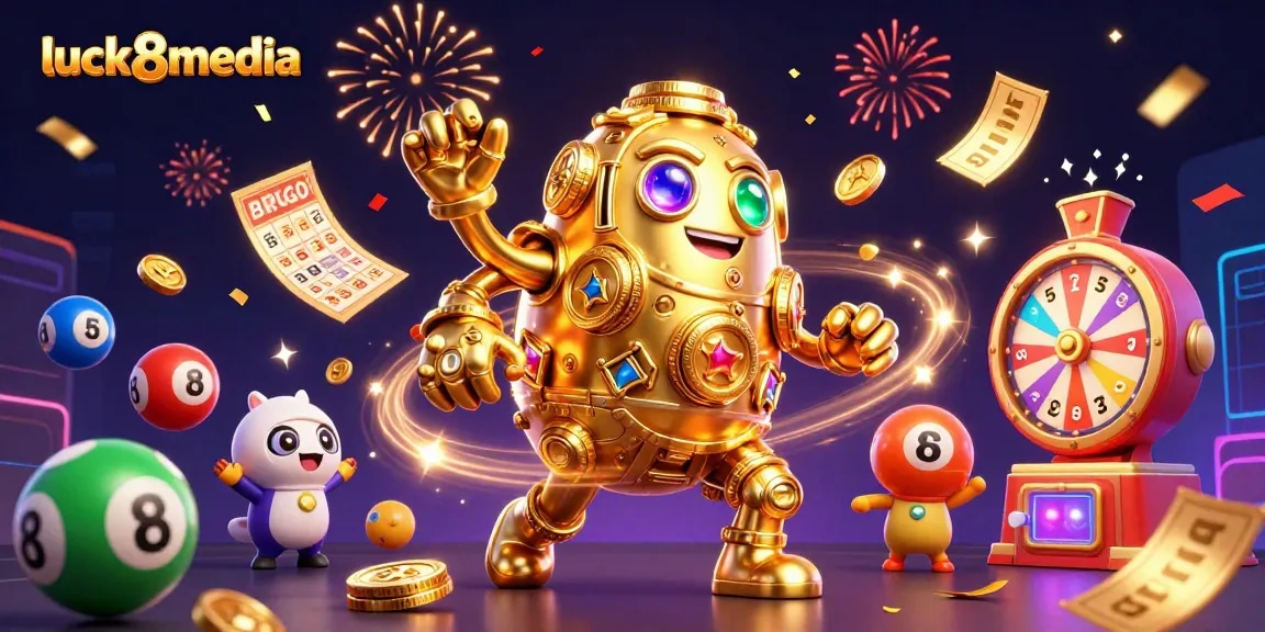 Experience thrilling fun at luck8media with exciting gambling elements in a festive 3D illustration.