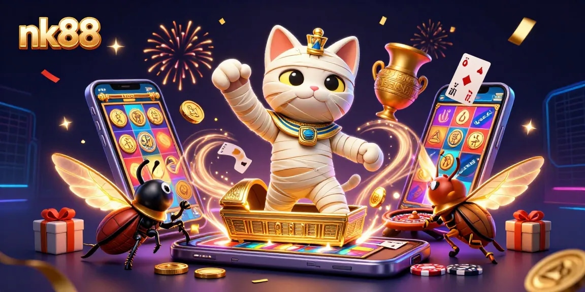 Engage with nk88's thrilling gaming experience featuring Egyptian themes and vibrant casino elements.