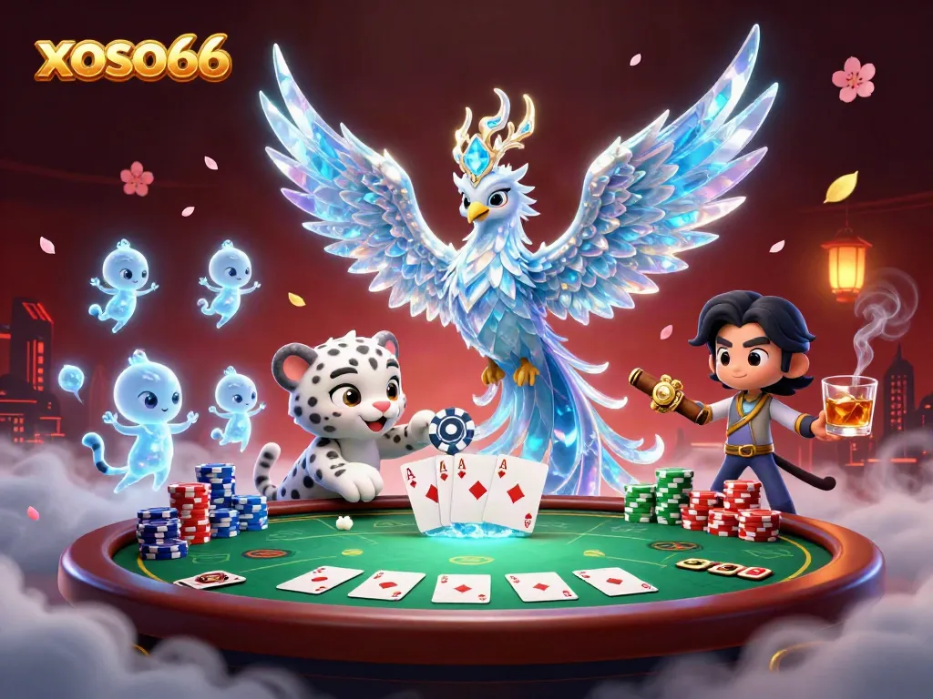 Win big with xoso66 at a vibrant, dynamic casino scene filled with colorful poker elements.