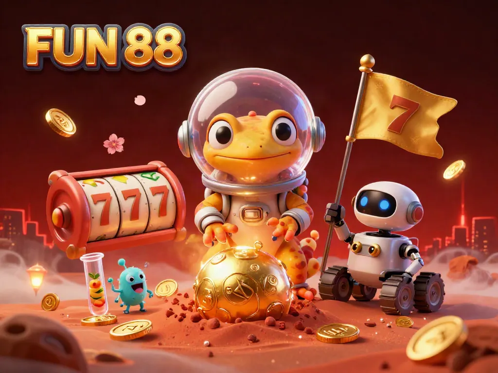 Engage in fun adventures at FUN 88, exploring a golden Mars casino with vibrant gaming features.