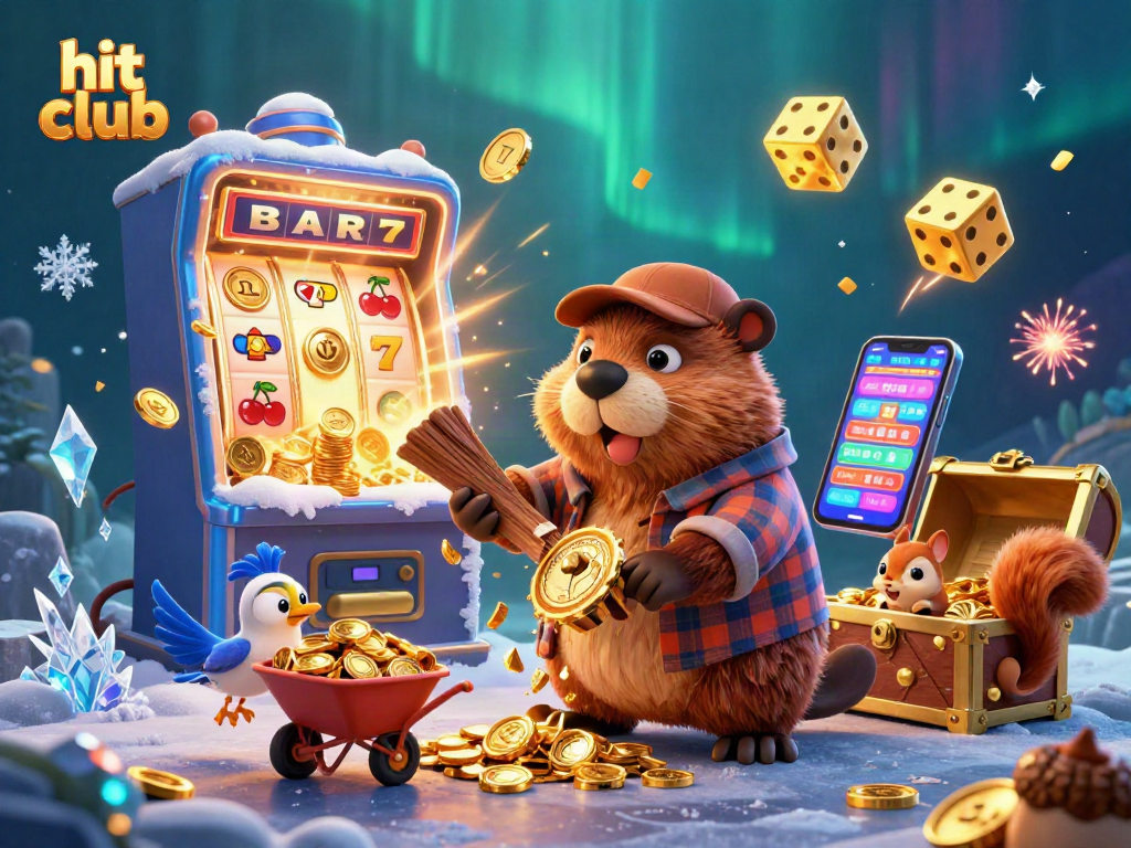 Experience hit club's vibrant gaming with a beaver and friends amidst the golden spectacle.