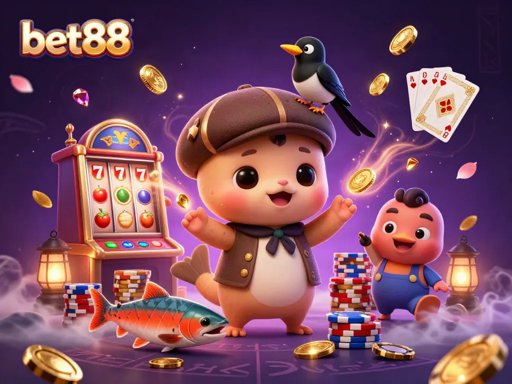 Experience bet88's captivating games with a lively scene featuring a playful baby Nessie and cascading symbols.