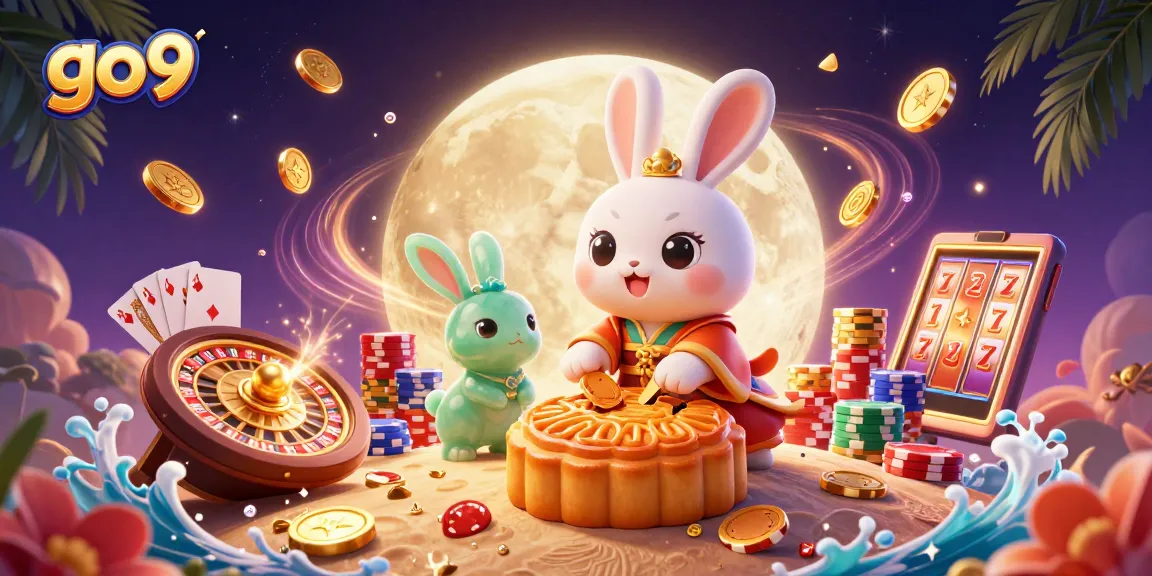 Experience the excitement of go9 with a vibrant scene featuring a moon rabbit and casino elements.