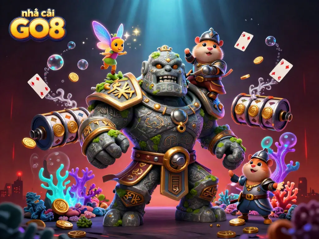 Win big at nhà cái GO8 with vibrant slot games and lively fairy magic in this enchanting casino scene.