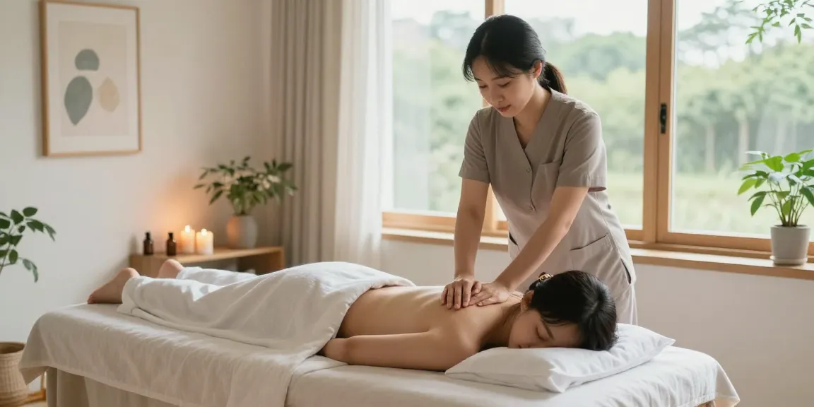화성출장마사지 therapy session with a professional therapist enhancing client relaxation in a serene home environment.