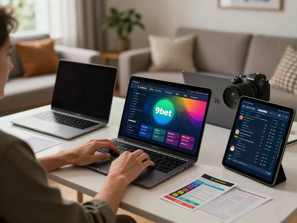 Engaging online betting scene showcasing 9bet experience with dynamic display and comfortable setting.