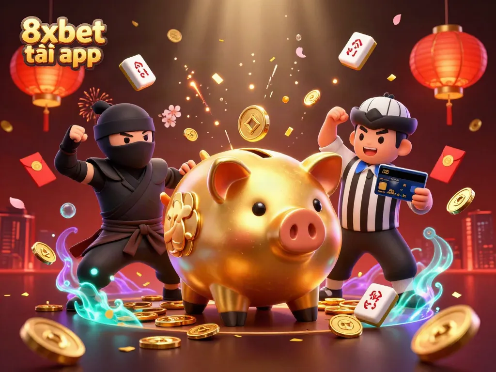 Experience the vibrant scene with golden coins from the 8xbet tải app promotion, showcasing dynamic casino elements.