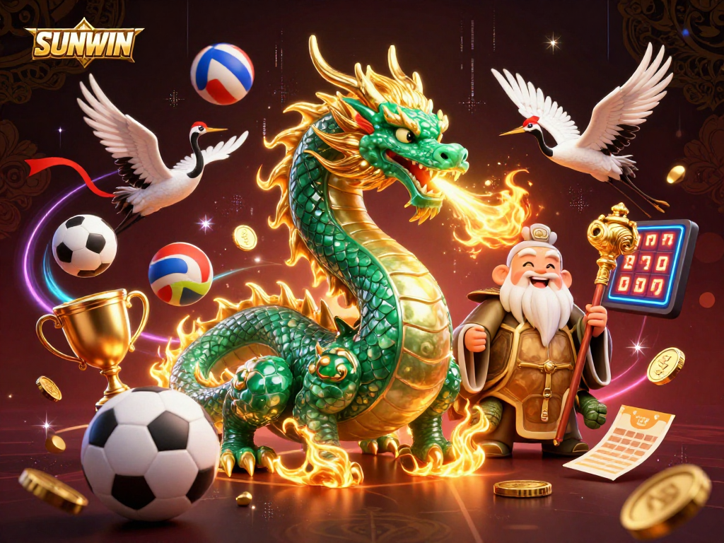 SUNWIN offers thrilling dragon-themed gaming experiences with vibrant dynamic sports elements, showcasing an exciting casino atmosphere.