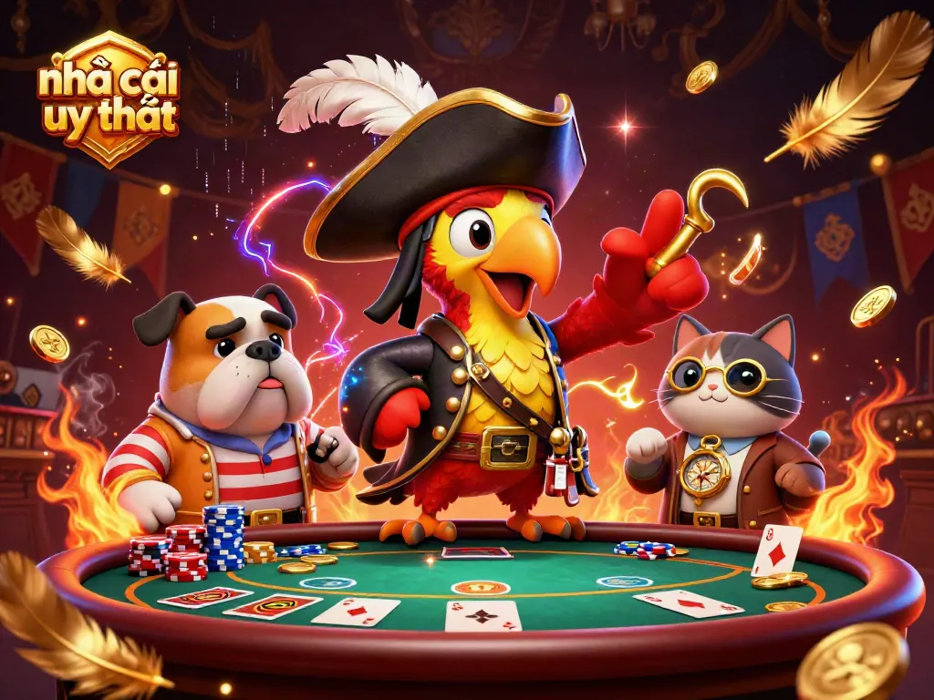 Engage with nhà cái uy tín through a lively poker scene featuring colorful characters and atmospheric effects.