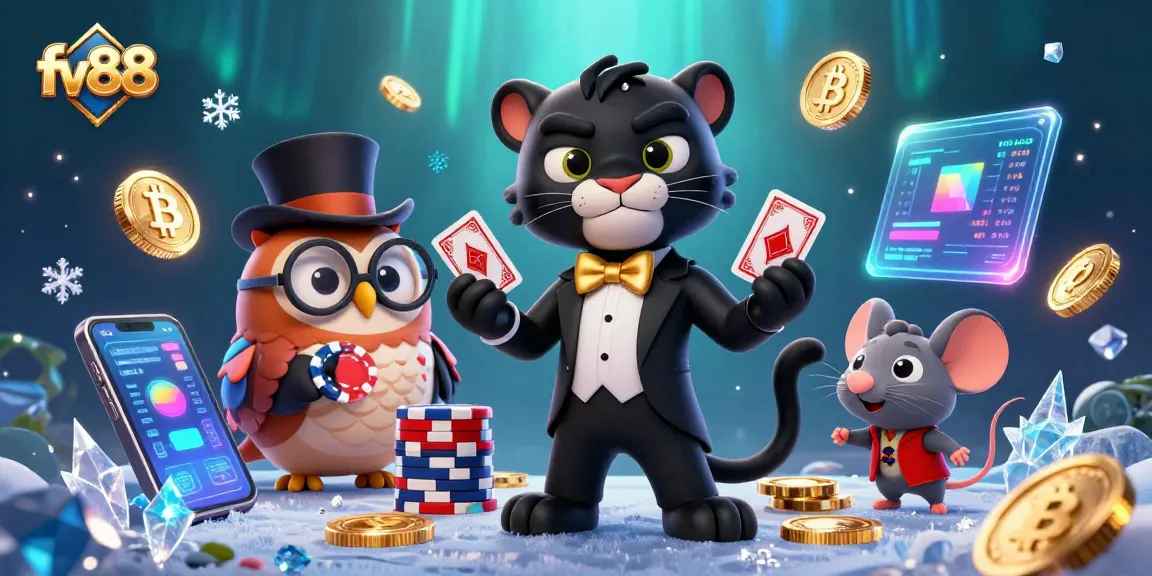 Engage in thrilling card play at fv88 with a tuxedo-clad panther, charming owl, and lucky mouse.