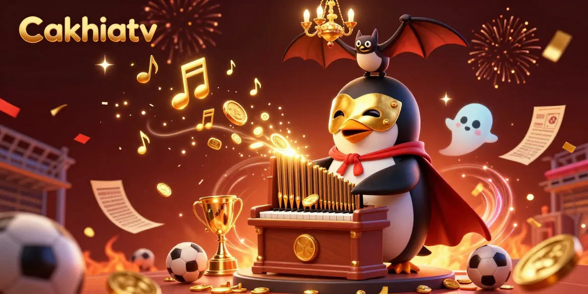 Experience cakhiatv excitement with a penguin playing an organ, surrounded by sports betting action.