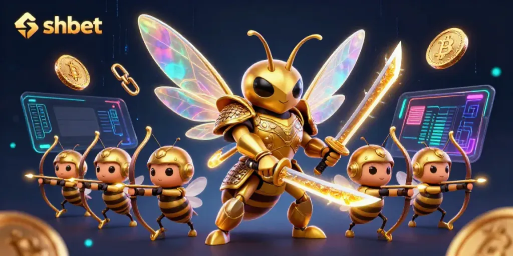 Engage in the thrilling shbet experience with golden hornet characters and crypto elements.