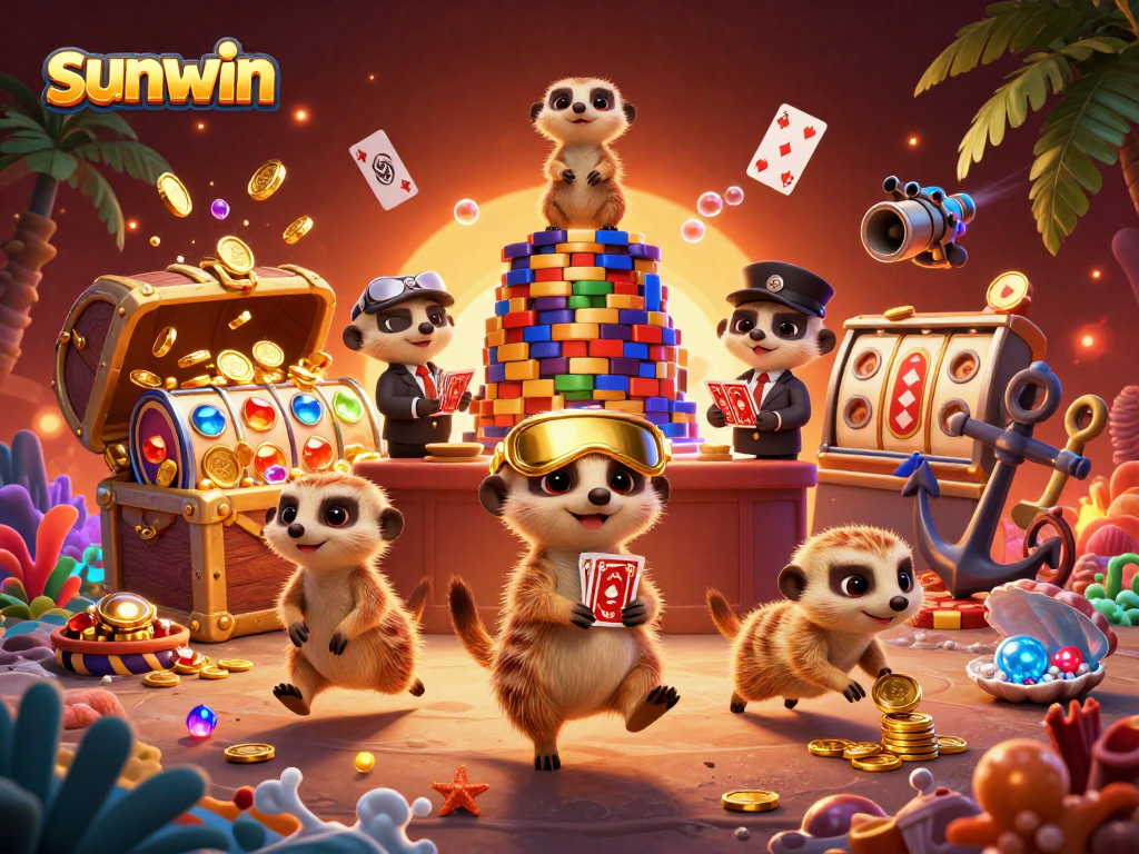 Experience the thrill of Sunwin's casino with meerkats managing games and treasures.