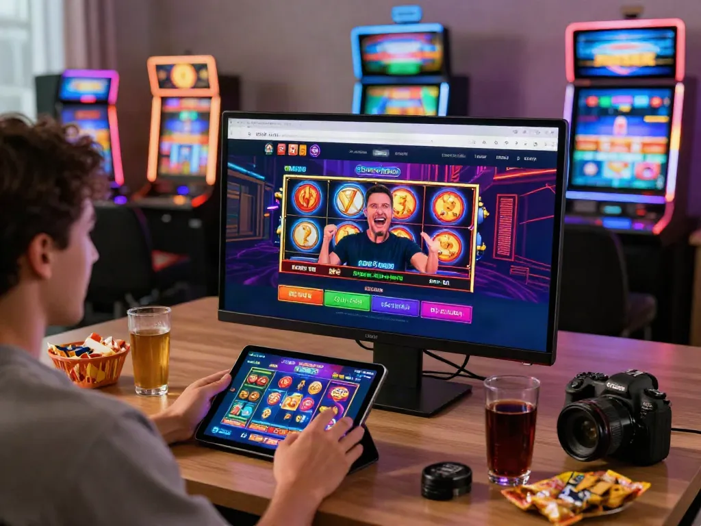 Exciting gameplay scene on koitoto, showcasing vibrant slots on tablet in cozy home.