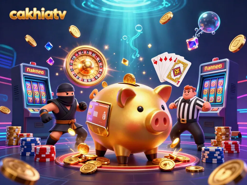 Engage with cakhiatv's exciting casino scene showcasing dynamic characters and vibrant game elements.