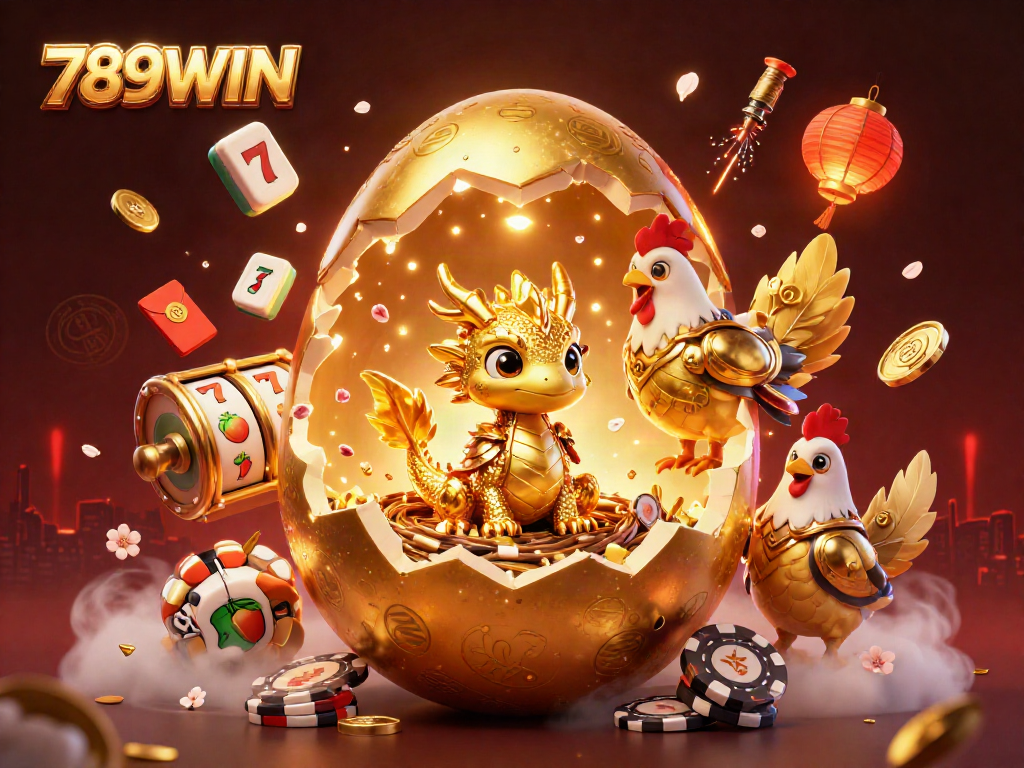 Engage with thrilling 789WIN casino action featuring a golden dragon surrounded by jackpots and casino elements.