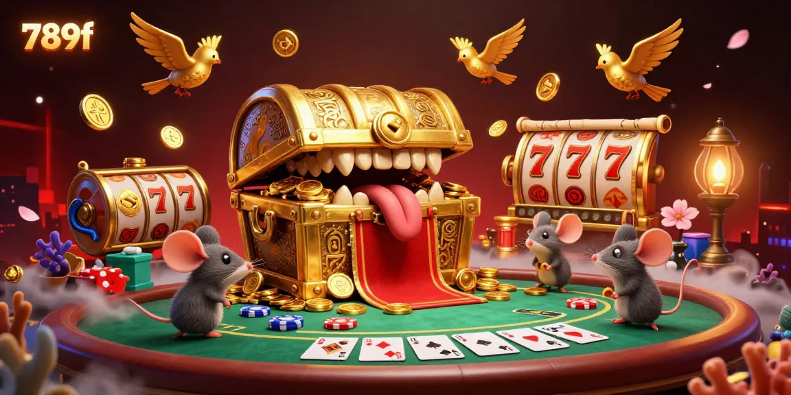 Engage with 789f's exciting slot experience at a vibrant treasure-themed casino scene.