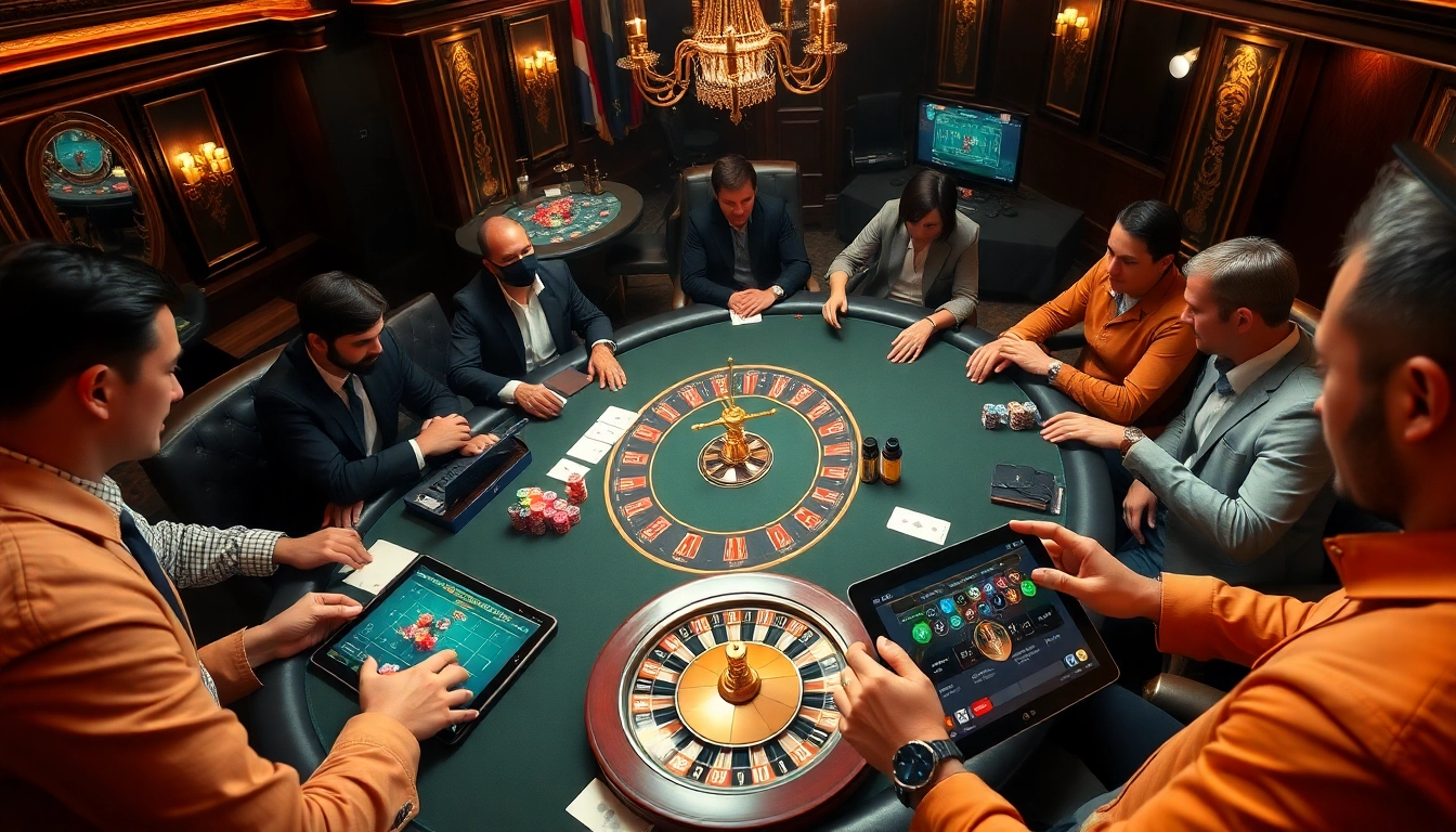 A thrilling poker game at a luxurious casino table featuring the keyword vào lưới among vibrant chips and cards.