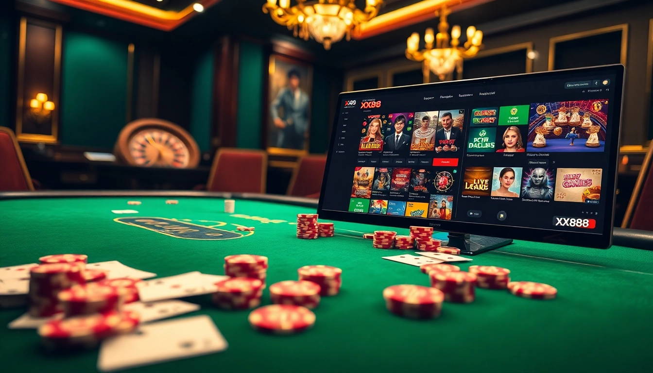 Experience thrilling gameplay at https://xx88.free/ with vibrant poker tables and roulette wheels.