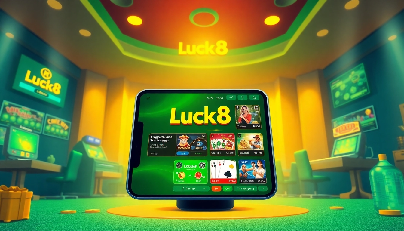 Engaging online gambling experience showcasing the Luck8 app interface, highlighting casino games like slots and sports betting.