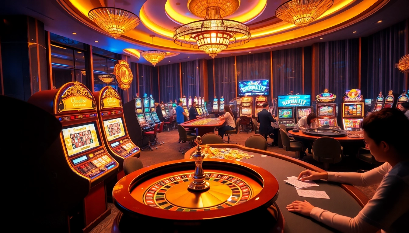 Exciting gambling scene showcasing khuyến mãi okfun promotions at a vibrant casino.