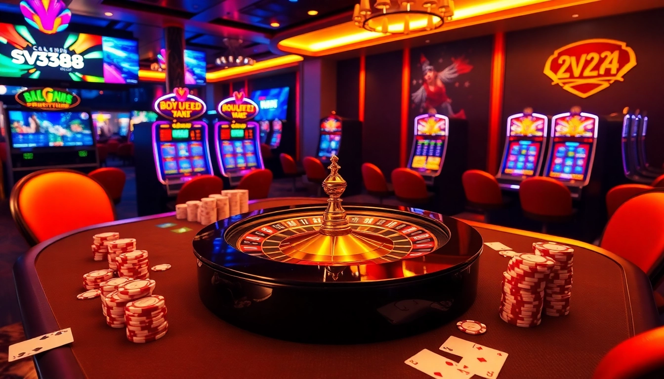 Experience the thrill of betting at SV388win.live with vibrant colors and luxurious casino elements.