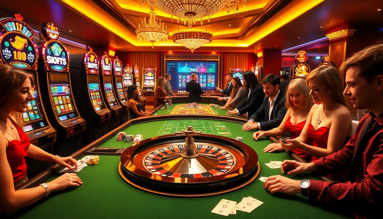 Players enjoying high-stakes games at https://oxbet6.vip/, featuring roulette and poker tables.