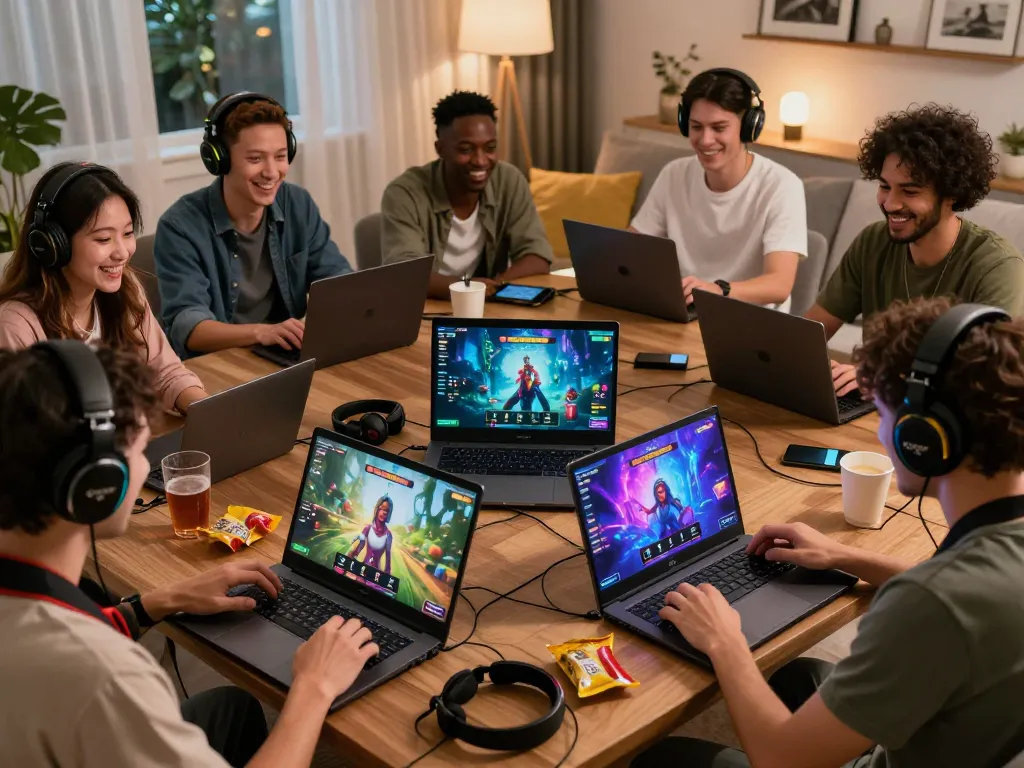 Exciting scene of players enjoying sex games online in a cozy setting with vibrant graphics.