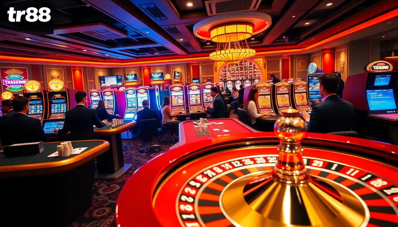 Experience the thrilling tr88 homepage with players enjoying dynamic casino games and vibrant environments.