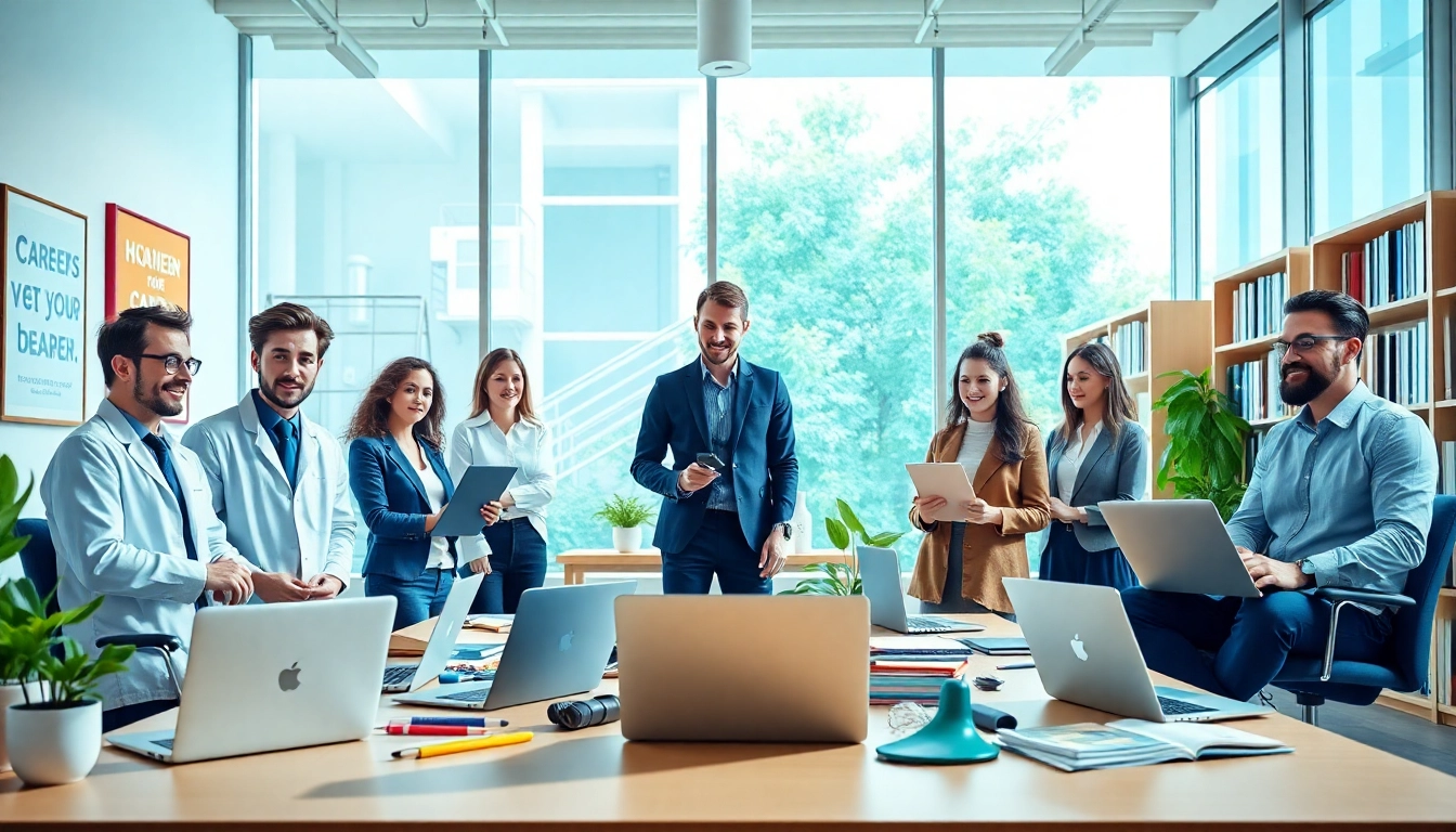 Showcasing individuals pursuing their ideal career in a vibrant office setting.