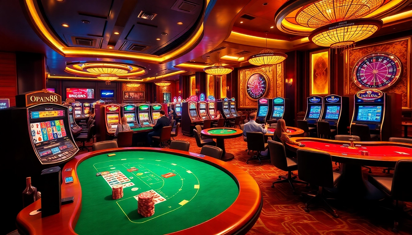 Experience the excitement of open88 with vibrant casino games and engaging players in a luxurious setting.