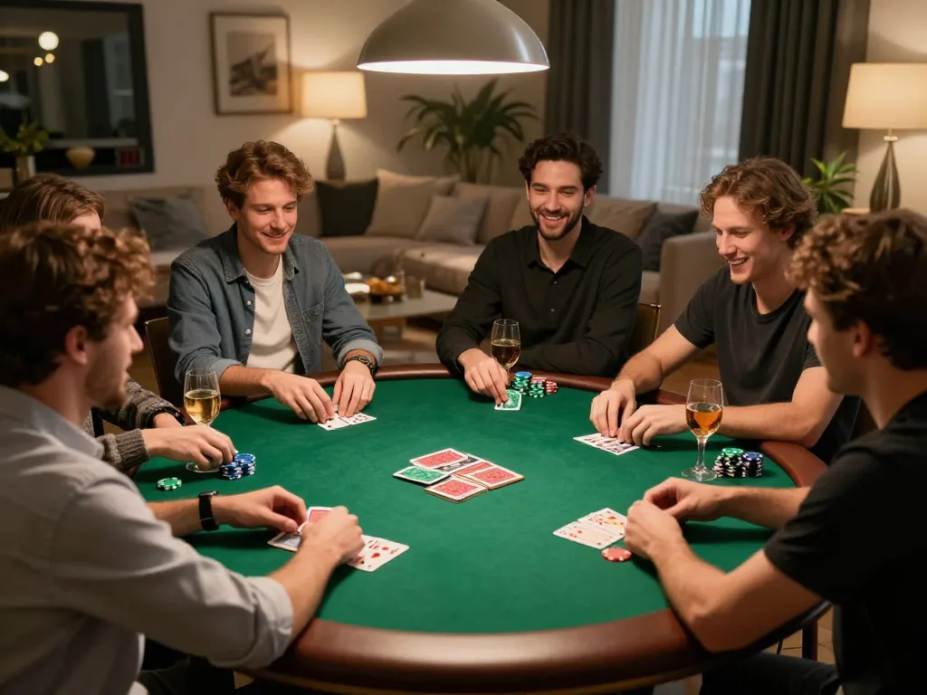 Players enjoying a friendly poker game at home while using rik vip online platform for betting.