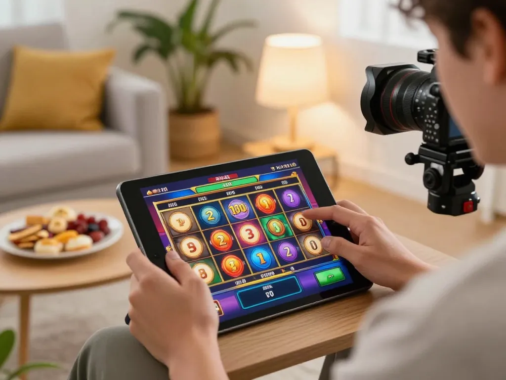 Engaging with bu88 slot game on a tablet in a cozy home setting.