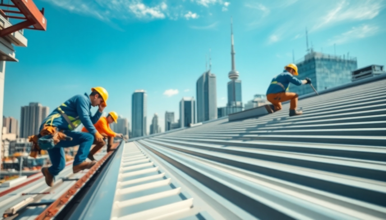 Install durable metal roofing toronto in a professional urban setting with skyline views.