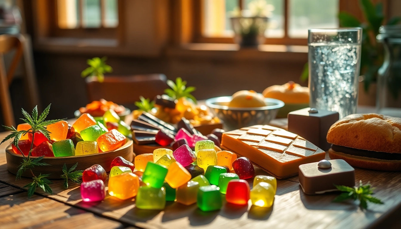 Delicious THC / CBD Infused Edibles UK artfully displayed on a wooden table.