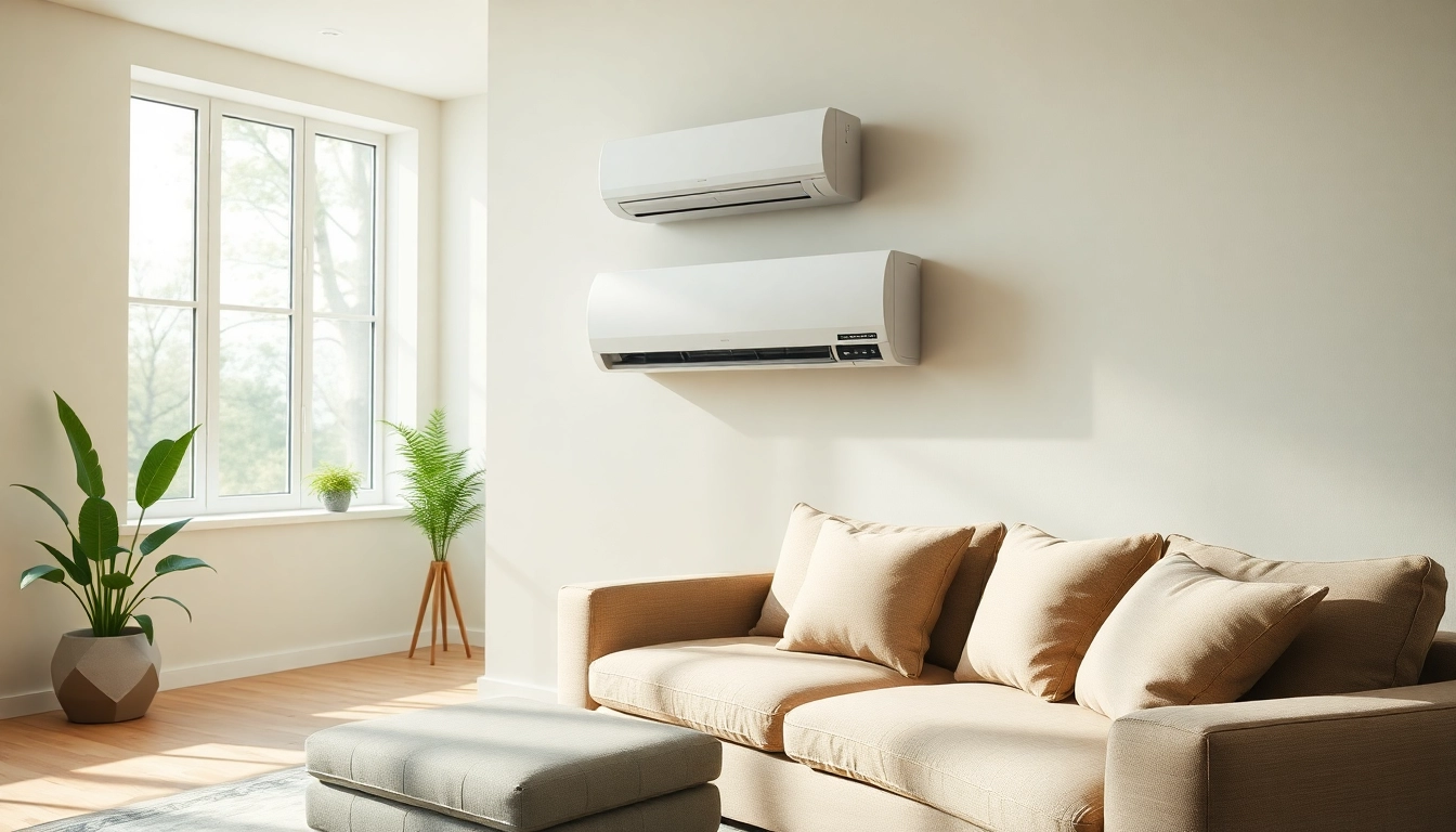 Install a mini split ac in a contemporary living room to enhance the space's comfort and style.